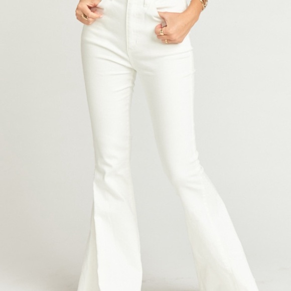 White Bell Bottom Jeans High-Waisted Retro - Picture 2 of 4